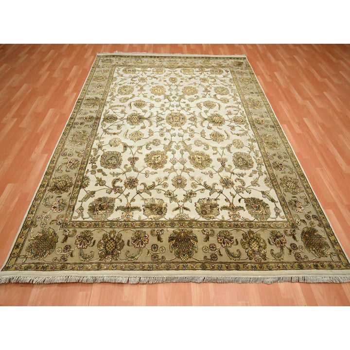 7'8" x 10'0" New Hand Knotted Ivory Wool & Silk Rectangle Oriental Rug - MOA10275589