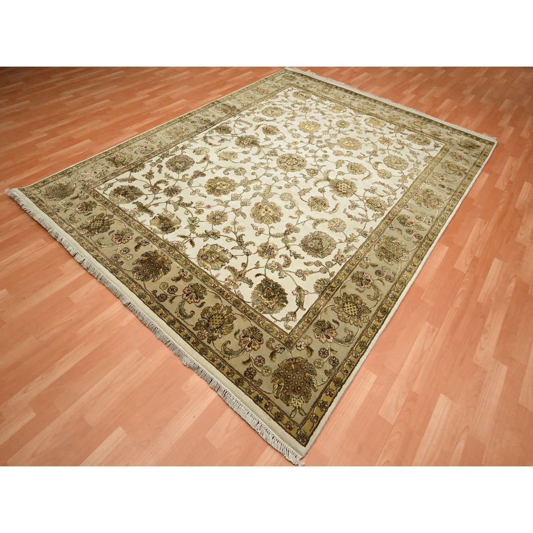 7'8" x 10'0" New Hand Knotted Ivory Wool & Silk Rectangle Oriental Rug - MOA10275589