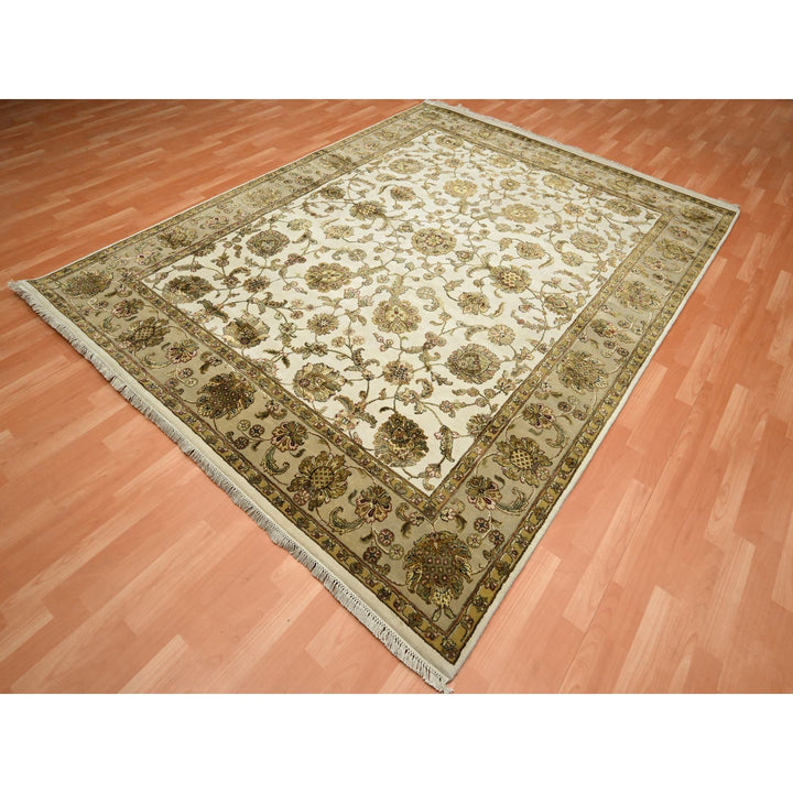 7'8" x 10'0" New Hand Knotted Ivory Wool & Silk Rectangle Oriental Rug - MOA10275589