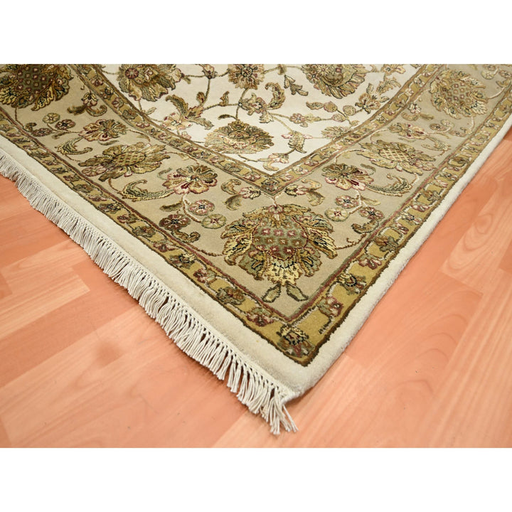 7'8" x 10'0" New Hand Knotted Ivory Wool & Silk Rectangle Oriental Rug - MOA10275589