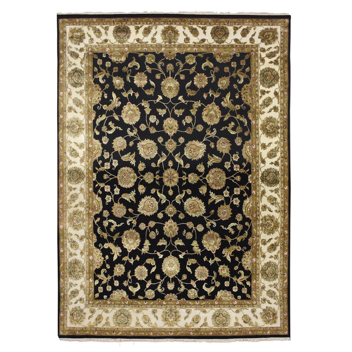 8'7" x 12'1" New Hand Knotted Black Wool & Silk Rectangle Oriental Rug - MOA10275591