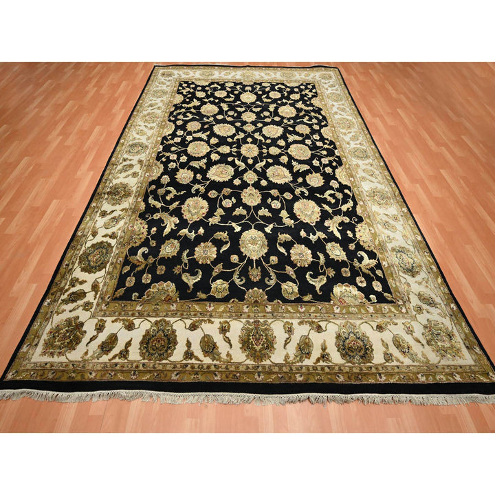 8'7" x 12'1" New Hand Knotted Black Wool & Silk Rectangle Oriental Rug - MOA10275591