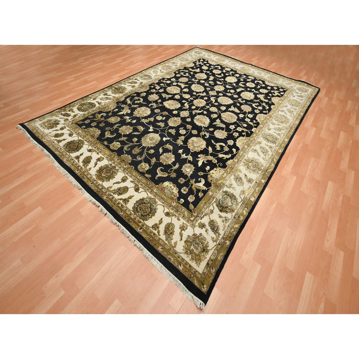 8'7" x 12'1" New Hand Knotted Black Wool & Silk Rectangle Oriental Rug - MOA10275591