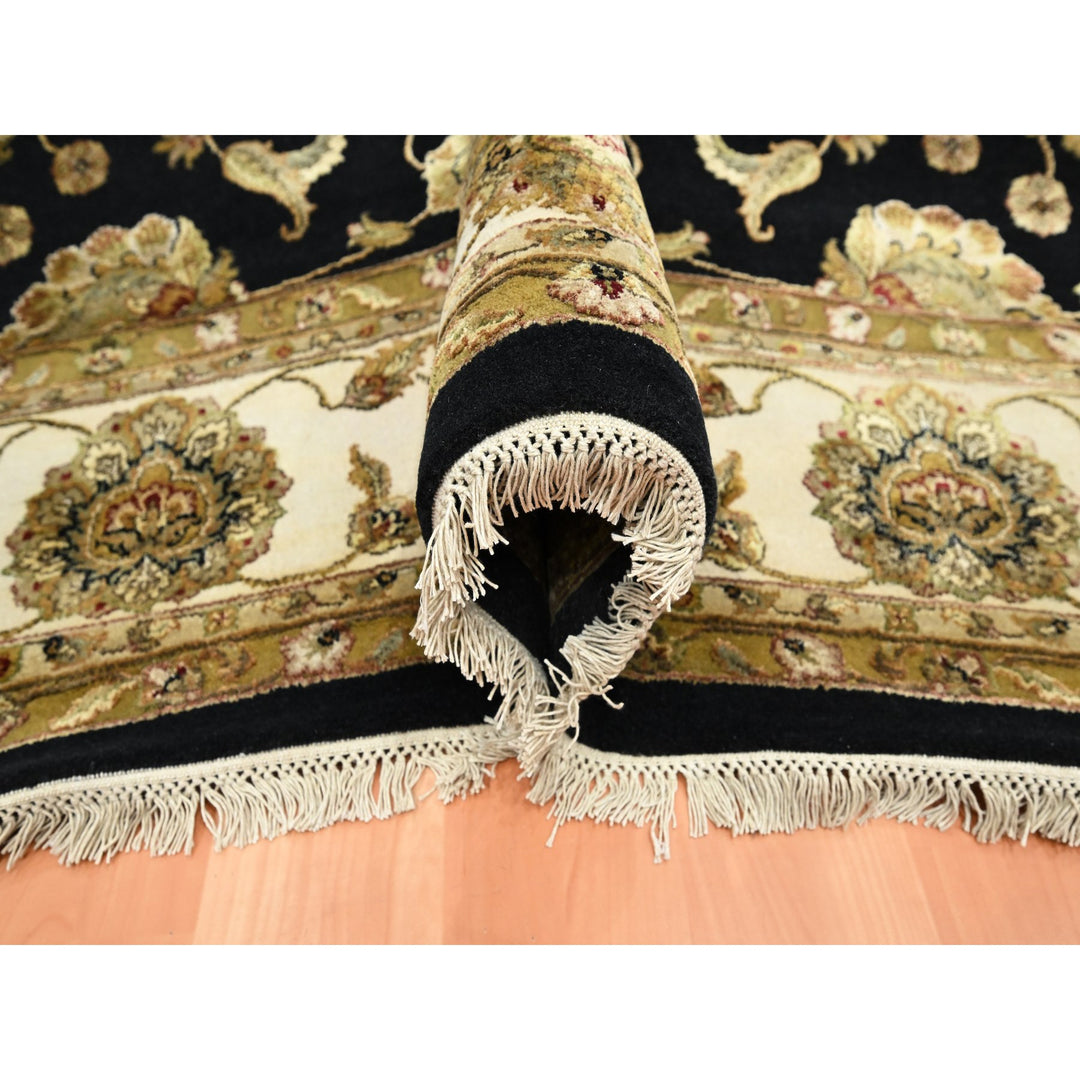8'7" x 12'1" New Hand Knotted Black Wool & Silk Rectangle Oriental Rug - MOA10275591