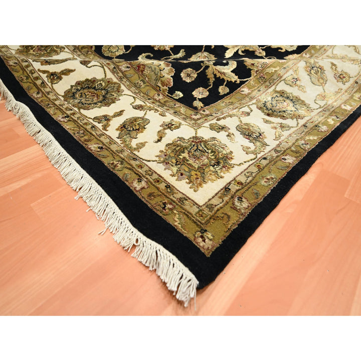 8'7" x 12'1" New Hand Knotted Black Wool & Silk Rectangle Oriental Rug - MOA10275591