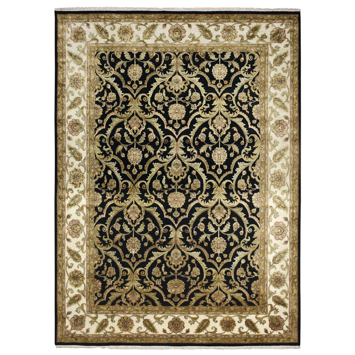 8'10" x 12'2" New Hand Knotted Black Wool & Silk Rectangle Oriental Rug - MOA10275592