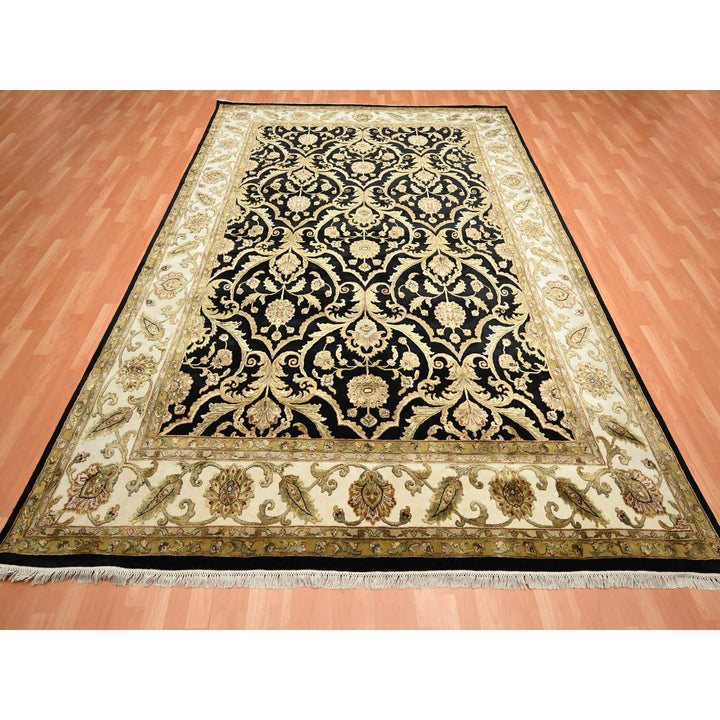 8'10" x 12'2" New Hand Knotted Black Wool & Silk Rectangle Oriental Rug - MOA10275592