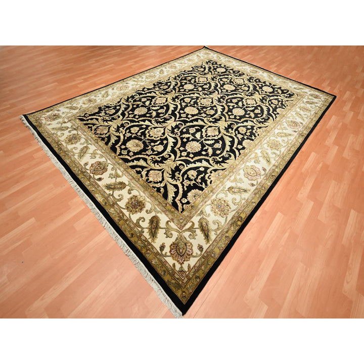 8'10" x 12'2" New Hand Knotted Black Wool & Silk Rectangle Oriental Rug - MOA10275592