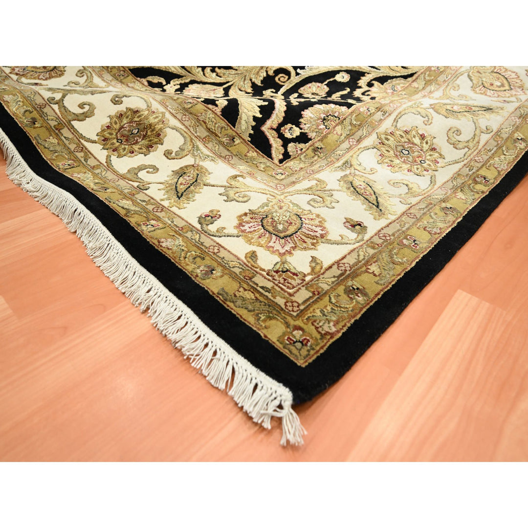 8'10" x 12'2" New Hand Knotted Black Wool & Silk Rectangle Oriental Rug - MOA10275592
