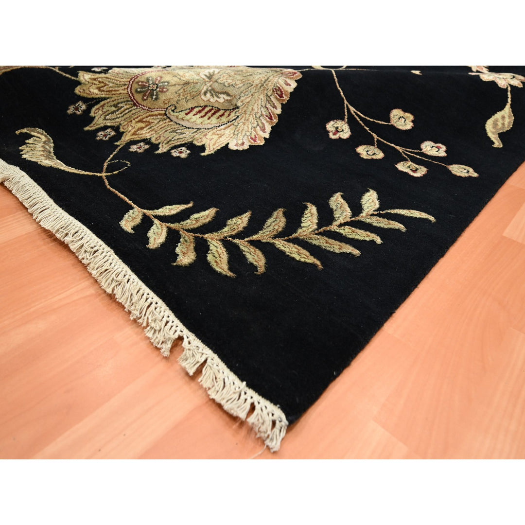 9'2" x 11'8" New Hand Knotted Black Wool & Silk Rectangle Oriental Rug - MOA10275593