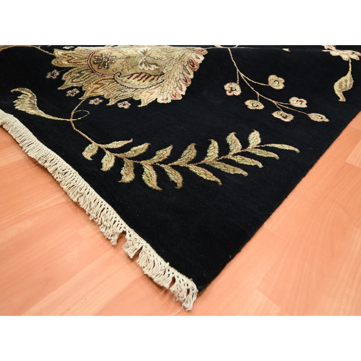 9'2" x 11'8" New Hand Knotted Black Wool & Silk Rectangle Oriental Rug - MOA10275593