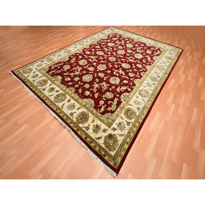 9'0" x 12'3" New Hand Knotted Red Wool & Silk Rectangle Oriental Rug - MOA10275594