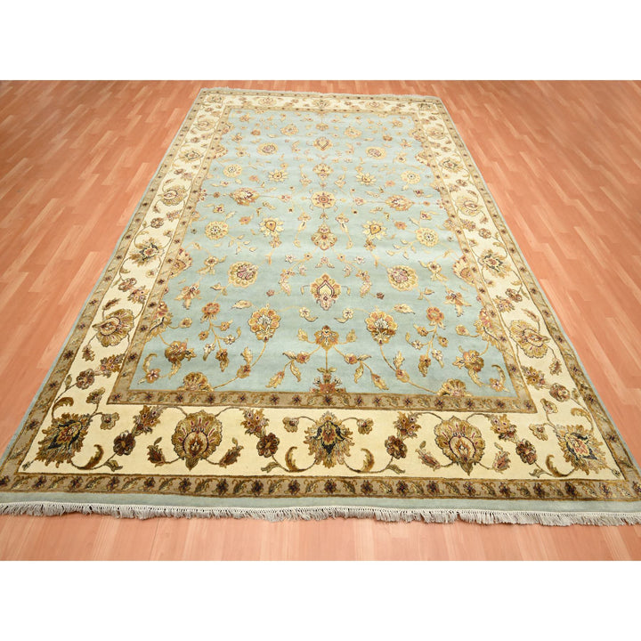 9'0" x 12'5" New Hand Knotted Blue Wool & Silk Rectangle Oriental Rug - MOA10275595