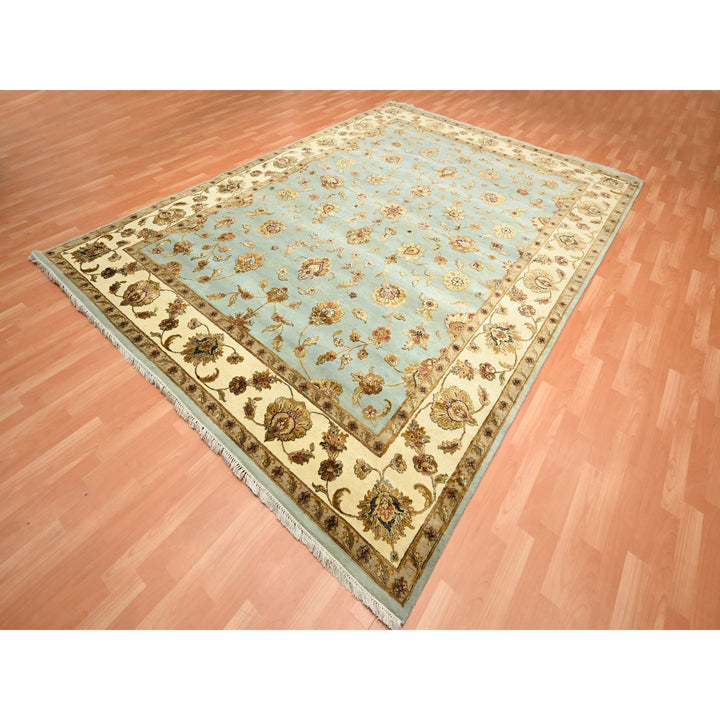 9'0" x 12'5" New Hand Knotted Blue Wool & Silk Rectangle Oriental Rug - MOA10275595