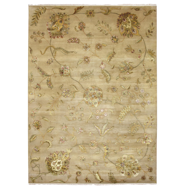 8'11" x 12'5" New Hand Knotted Brown Wool & Silk Rectangle Oriental Rug - MOA10275596
