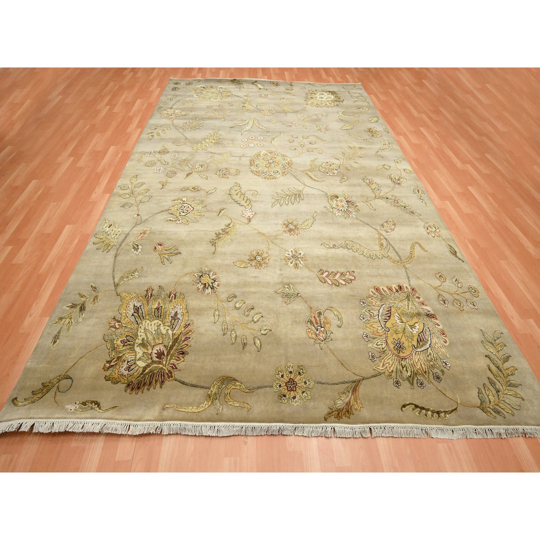 8'11" x 12'5" New Hand Knotted Brown Wool & Silk Rectangle Oriental Rug - MOA10275596