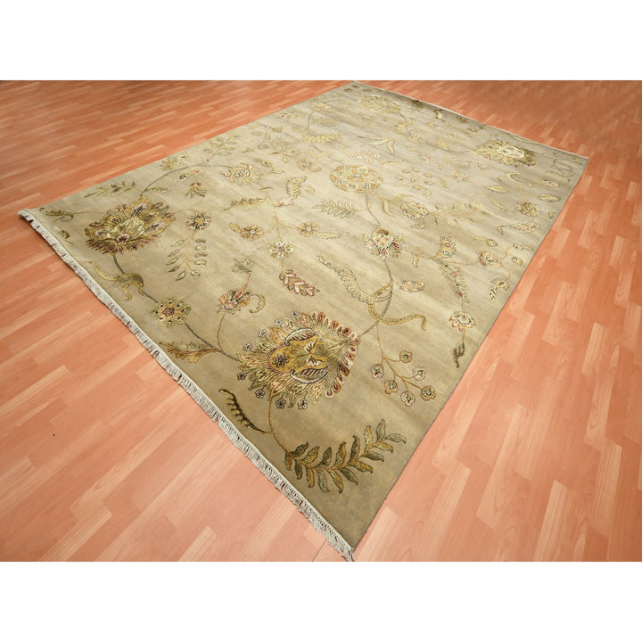 8'11" x 12'5" New Hand Knotted Brown Wool & Silk Rectangle Oriental Rug - MOA10275596