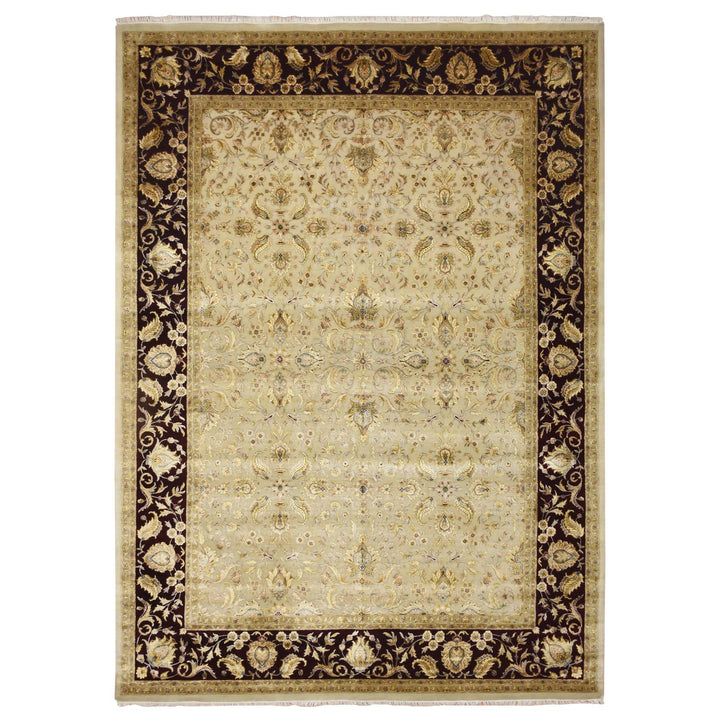 8'9" x 12'1" New Hand Knotted Ivory Wool & Silk Rectangle Oriental Rug - MOA10275597