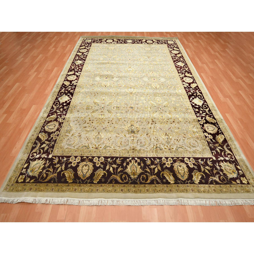 8'9" x 12'1" New Hand Knotted Ivory Wool & Silk Rectangle Oriental Rug - MOA10275597