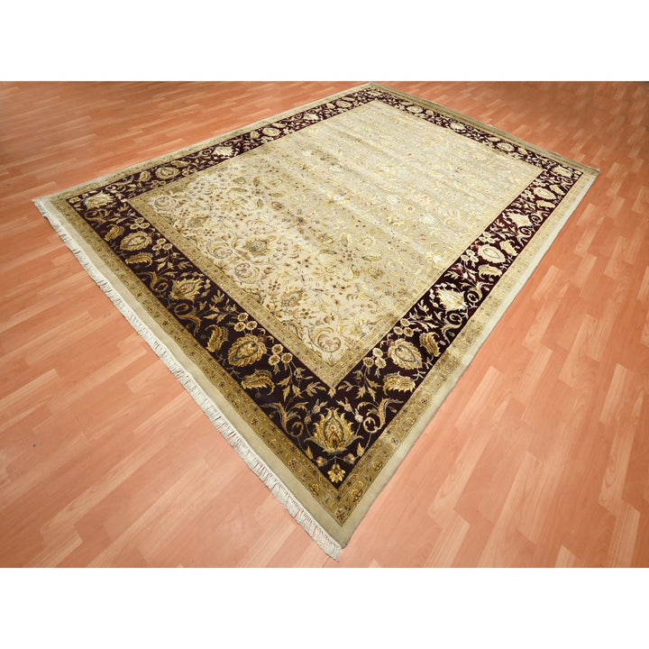 8'9" x 12'1" New Hand Knotted Ivory Wool & Silk Rectangle Oriental Rug - MOA10275597