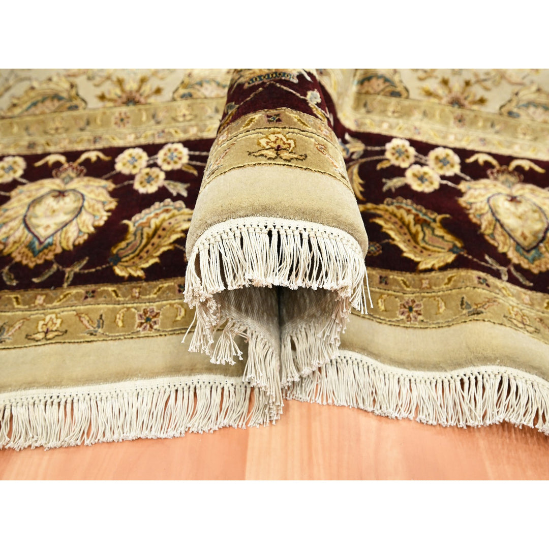 8'9" x 12'1" New Hand Knotted Ivory Wool & Silk Rectangle Oriental Rug - MOA10275597