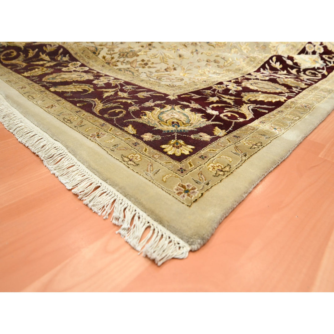 8'9" x 12'1" New Hand Knotted Ivory Wool & Silk Rectangle Oriental Rug - MOA10275597