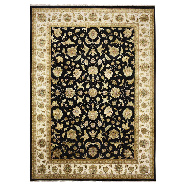 9'11" x 13'11" New Hand Knotted Black Wool & Silk Rectangle Oriental Rug - MOA10275598