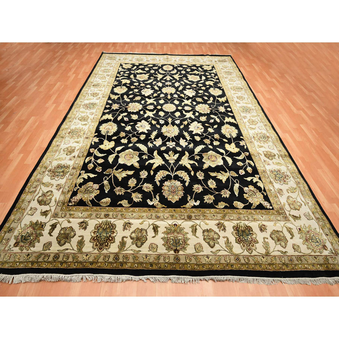 9'11" x 13'11" New Hand Knotted Black Wool & Silk Rectangle Oriental Rug - MOA10275598