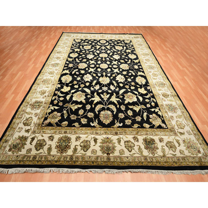9'11" x 13'11" New Hand Knotted Black Wool & Silk Rectangle Oriental Rug - MOA10275598