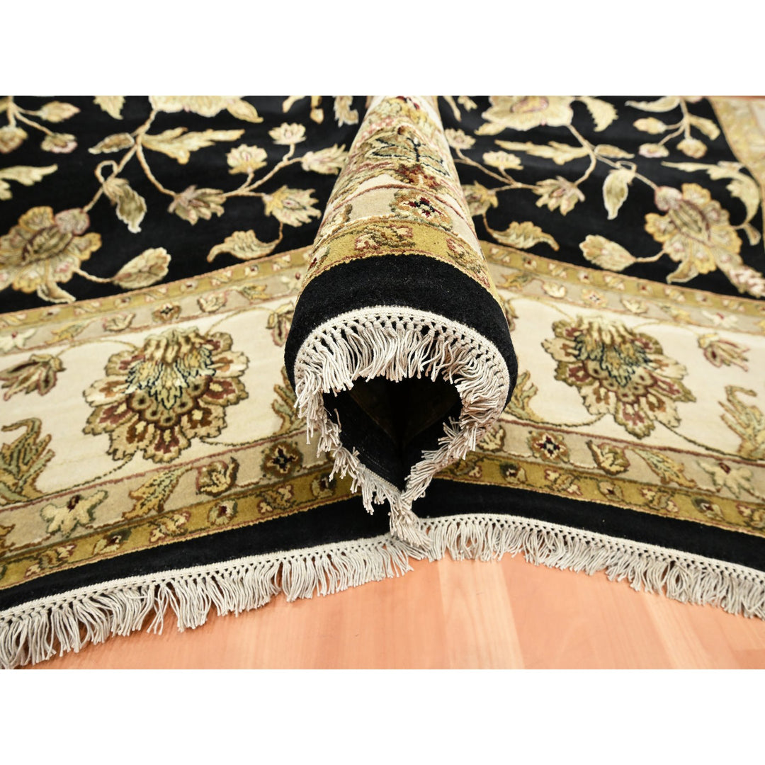 9'11" x 13'11" New Hand Knotted Black Wool & Silk Rectangle Oriental Rug - MOA10275598
