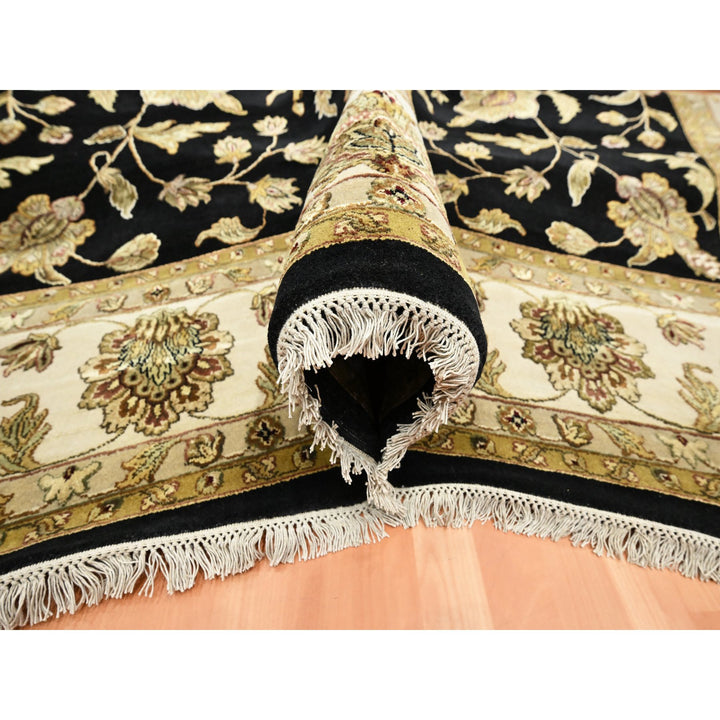 9'11" x 13'11" New Hand Knotted Black Wool & Silk Rectangle Oriental Rug - MOA10275598