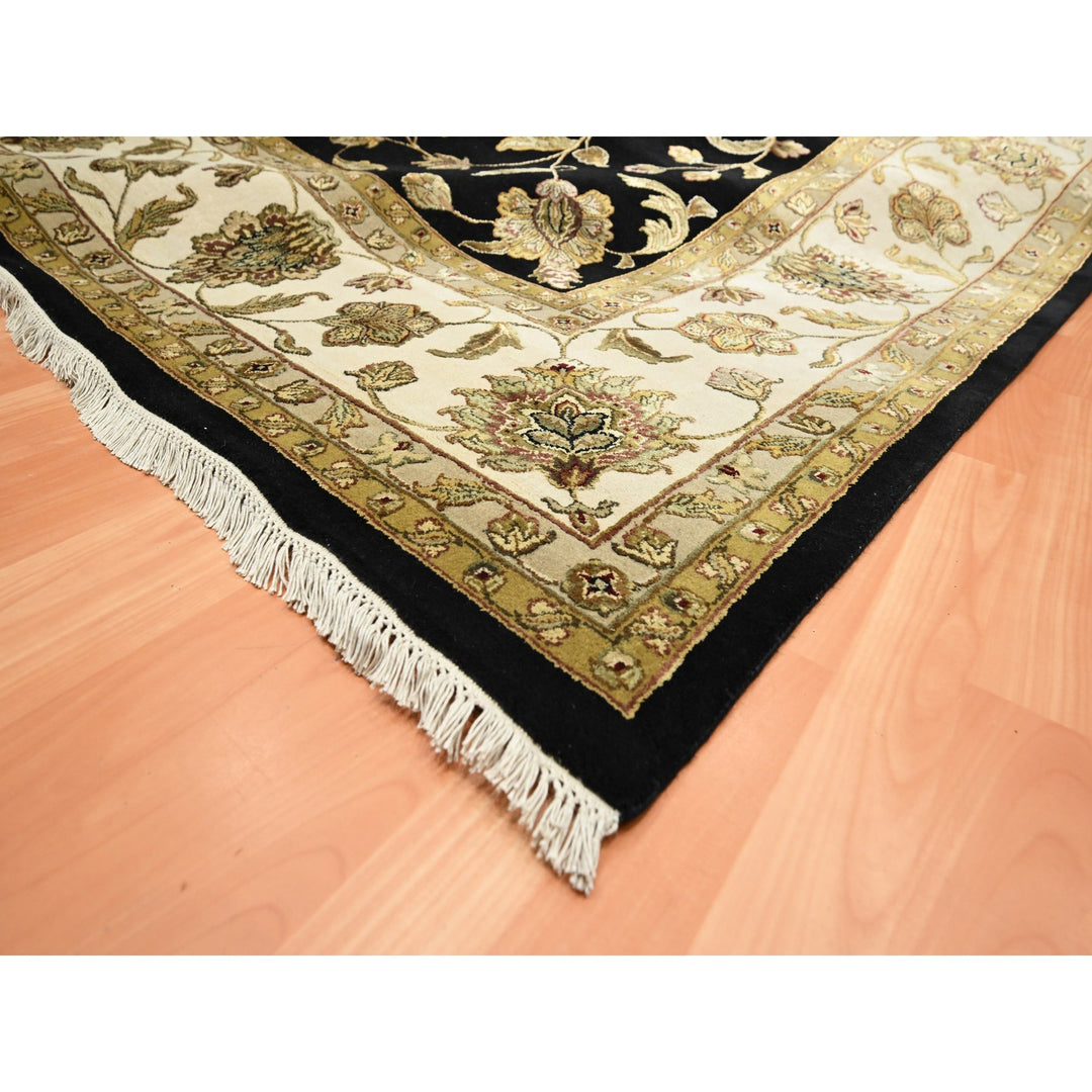 9'11" x 13'11" New Hand Knotted Black Wool & Silk Rectangle Oriental Rug - MOA10275598