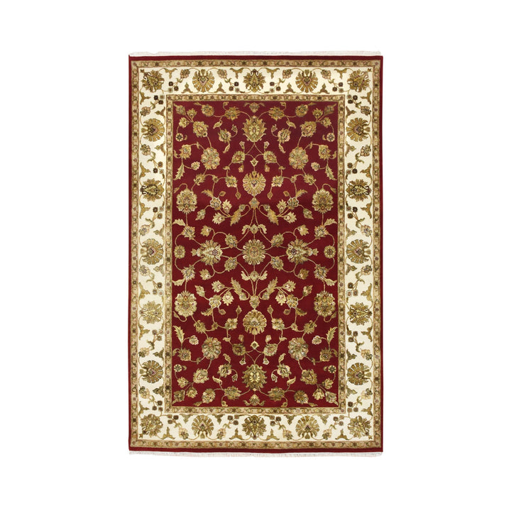 5'11" x 9'2" New Hand Knotted Red Wool & Silk Rectangle Oriental Rug - MOA10275599