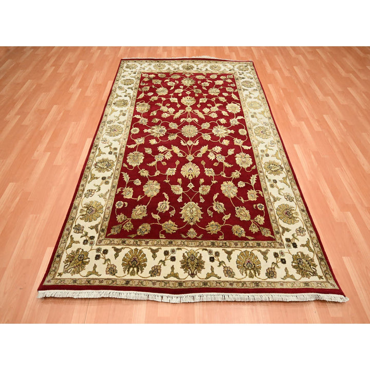 5'11" x 9'2" New Hand Knotted Red Wool & Silk Rectangle Oriental Rug - MOA10275599