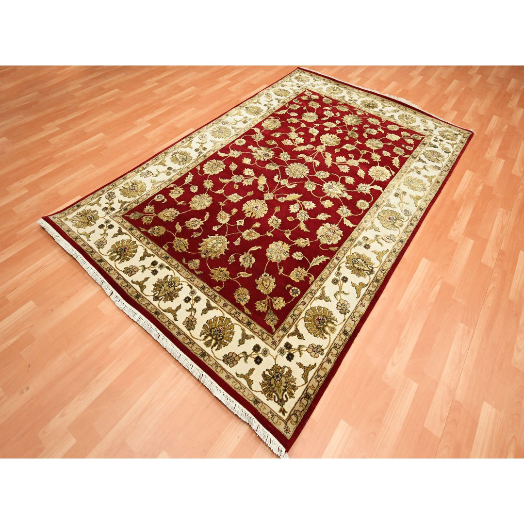5'11" x 9'2" New Hand Knotted Red Wool & Silk Rectangle Oriental Rug - MOA10275599