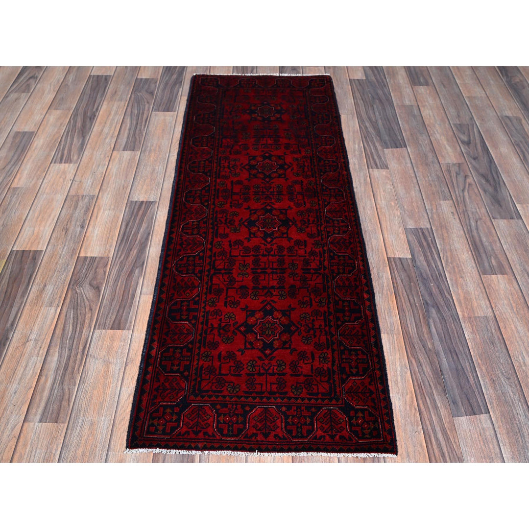 1'10" x 5'1" New Hand Knotted Red Wool Runner Oriental Rug - MOA102755