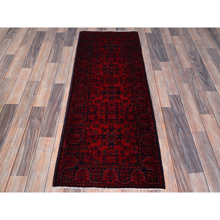 1'10" x 5'1" New Hand Knotted Red Wool Runner Oriental Rug - MOA102755