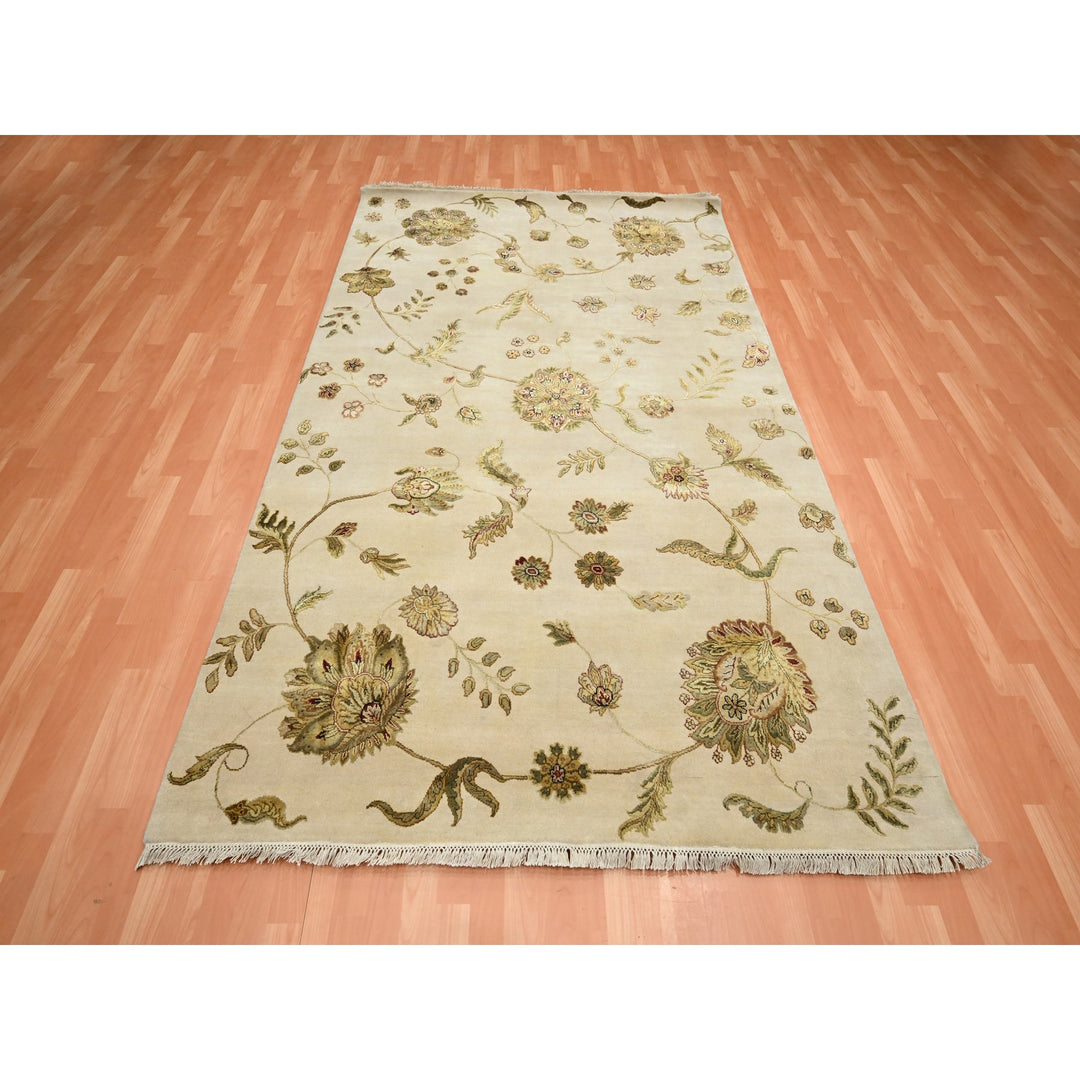 5'11" x 8'11" New Hand Knotted Ivory Wool & Silk Rectangle Oriental Rug - MOA10275600