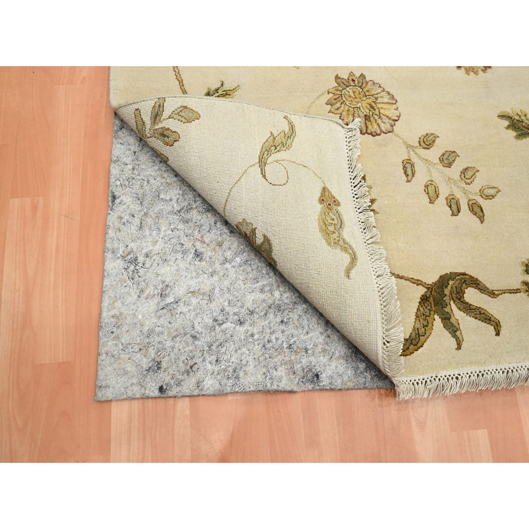 5'11" x 8'11" New Hand Knotted Ivory Wool & Silk Rectangle Oriental Rug - MOA10275600