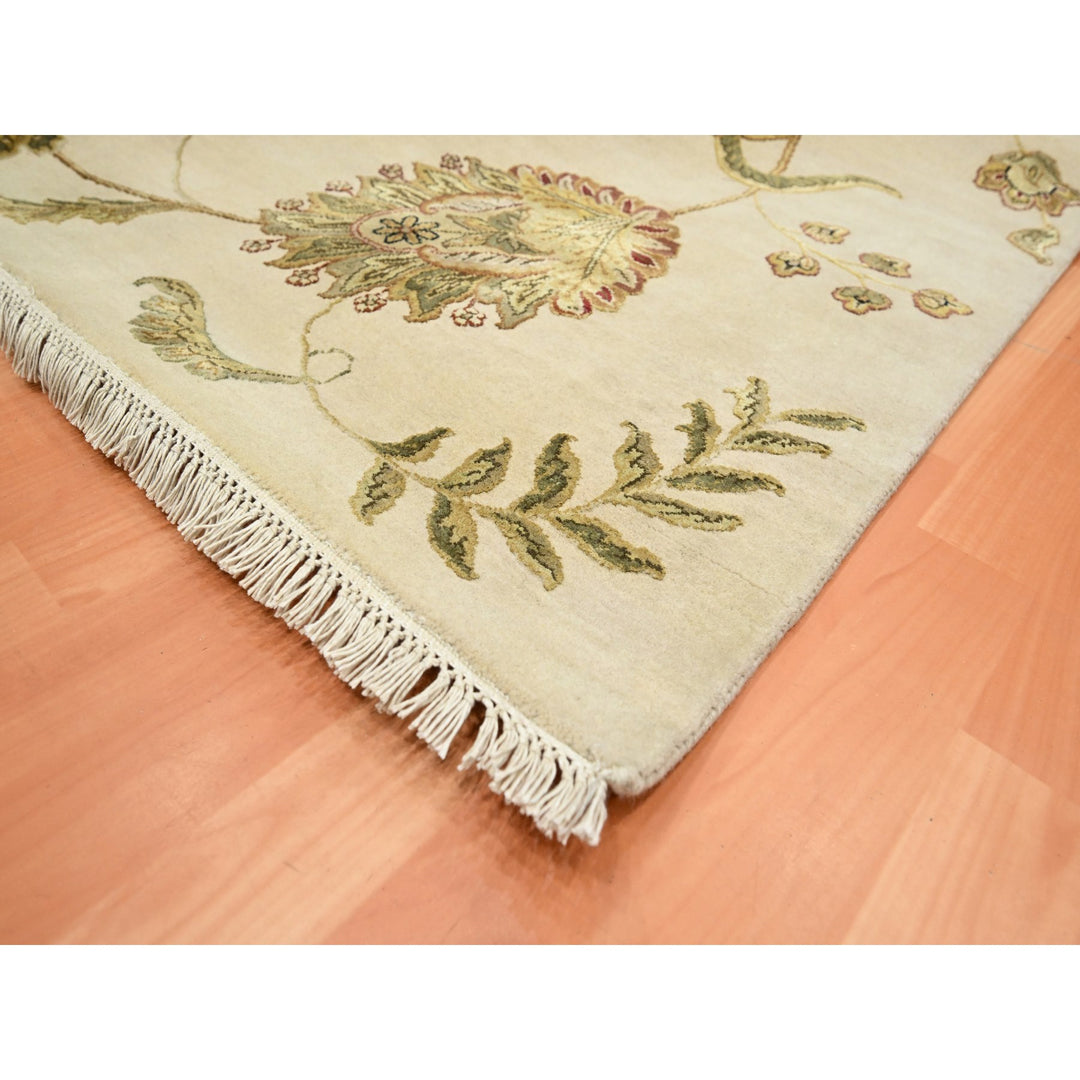 5'11" x 8'11" New Hand Knotted Ivory Wool & Silk Rectangle Oriental Rug - MOA10275600
