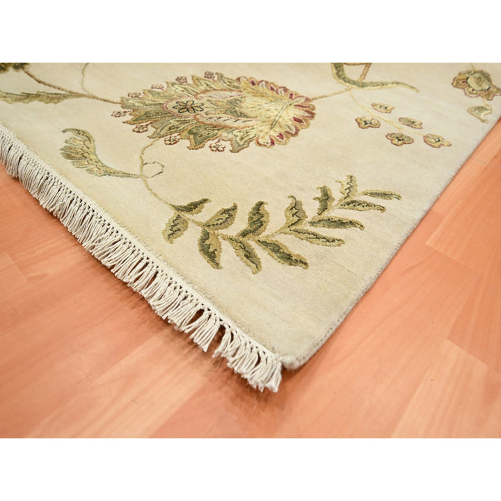 5'11" x 8'11" New Hand Knotted Ivory Wool & Silk Rectangle Oriental Rug - MOA10275600