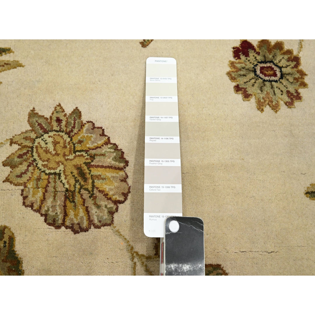 5'11" x 8'11" New Hand Knotted Ivory Wool & Silk Rectangle Oriental Rug - MOA10275600