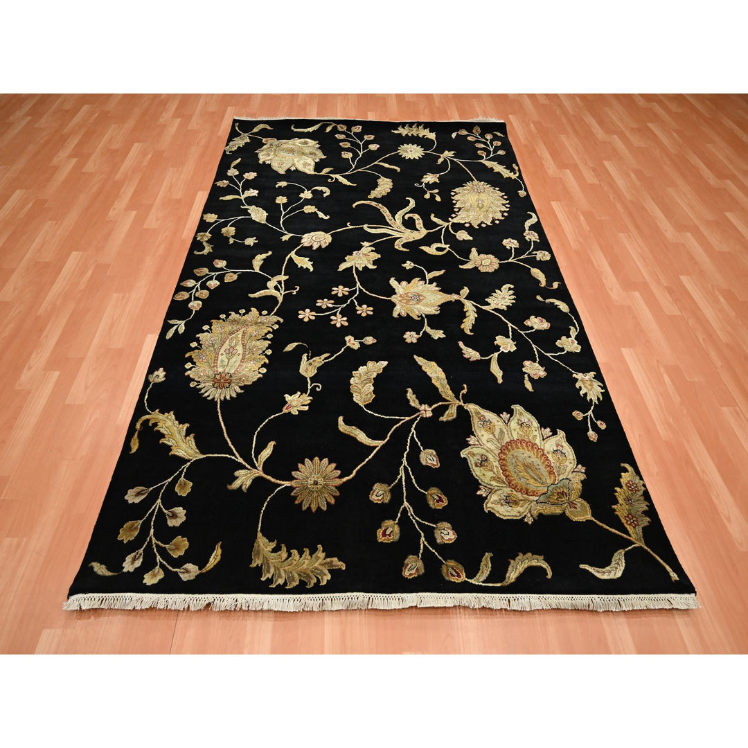 5'10" x 8'10" New Hand Knotted Black Wool & Silk Rectangle Oriental Rug - MOA10275601