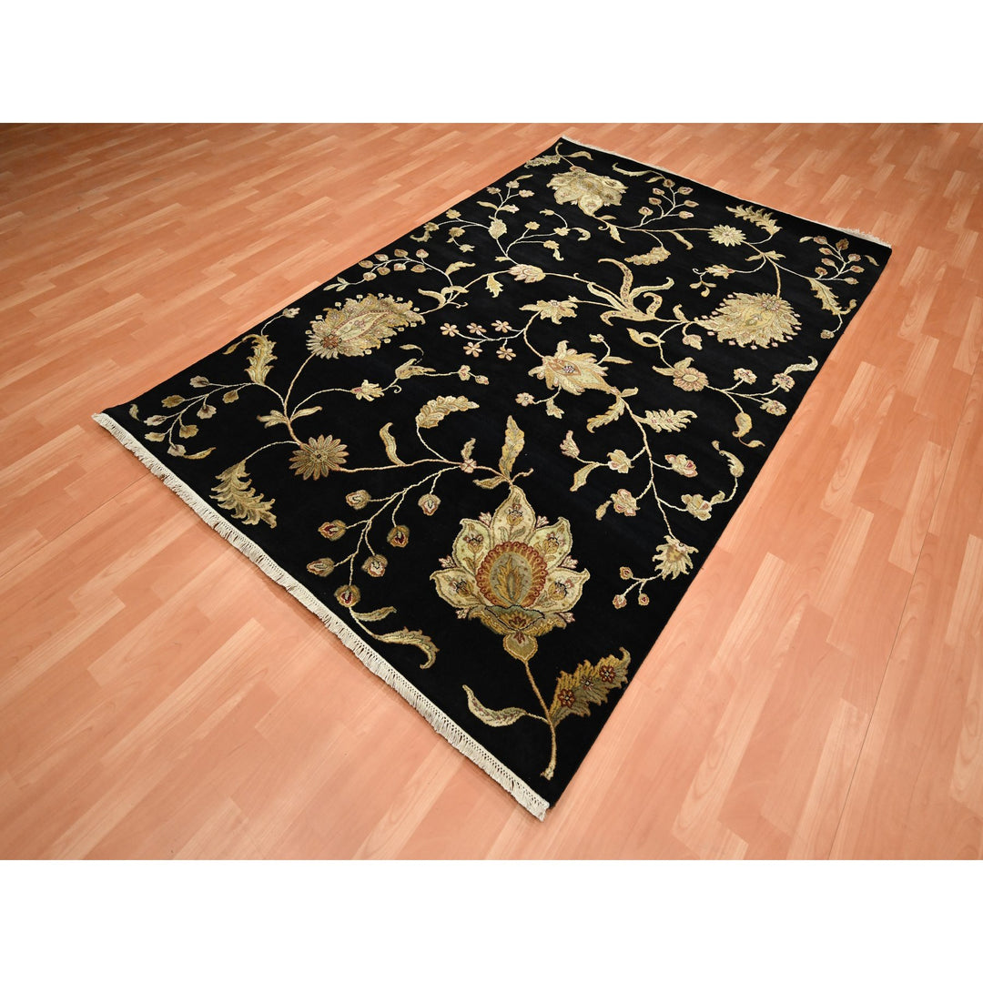 5'10" x 8'10" New Hand Knotted Black Wool & Silk Rectangle Oriental Rug - MOA10275601