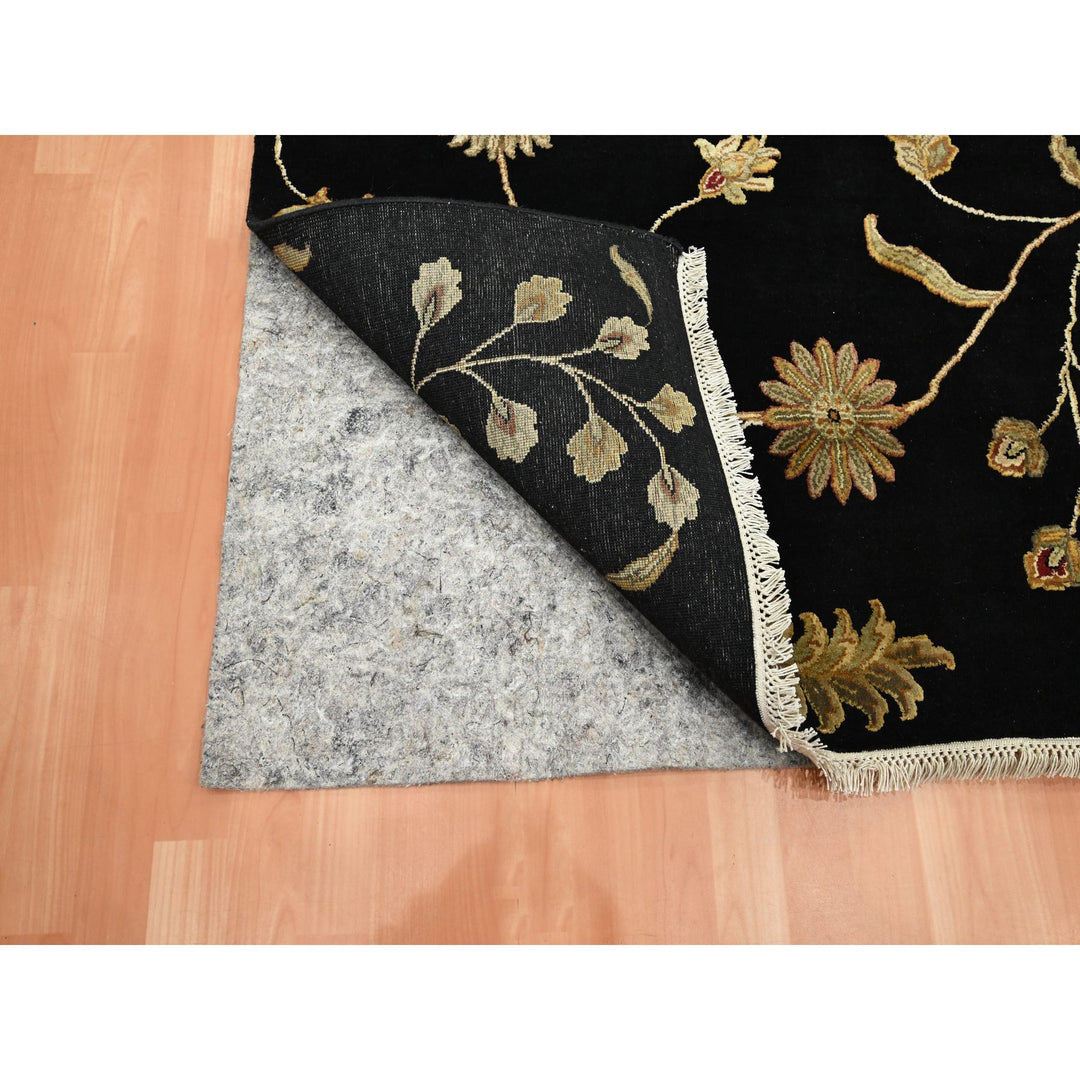 5'10" x 8'10" New Hand Knotted Black Wool & Silk Rectangle Oriental Rug - MOA10275601