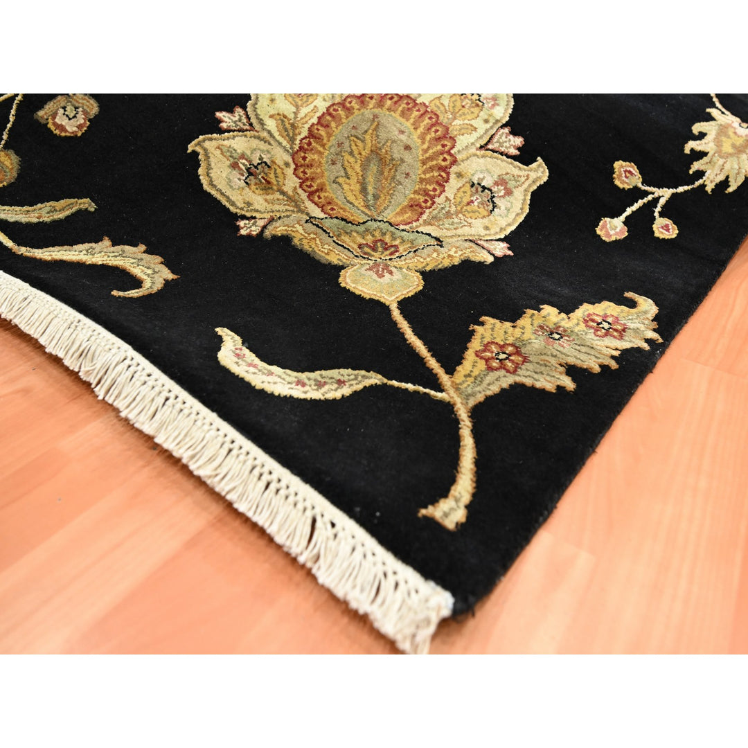 5'10" x 8'10" New Hand Knotted Black Wool & Silk Rectangle Oriental Rug - MOA10275601