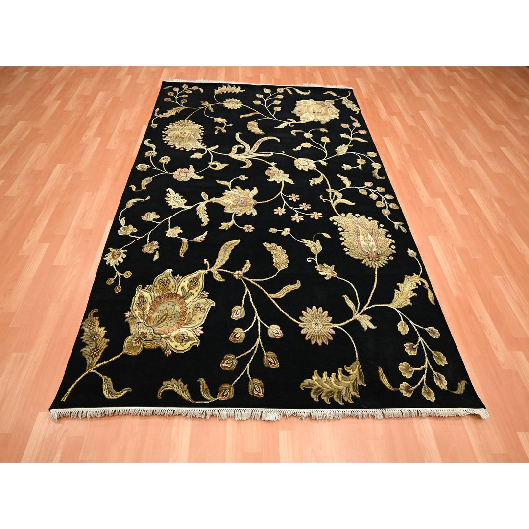 6'0" x 8'10" New Hand Knotted Black Wool & Silk Rectangle Oriental Rug - MOA10275602