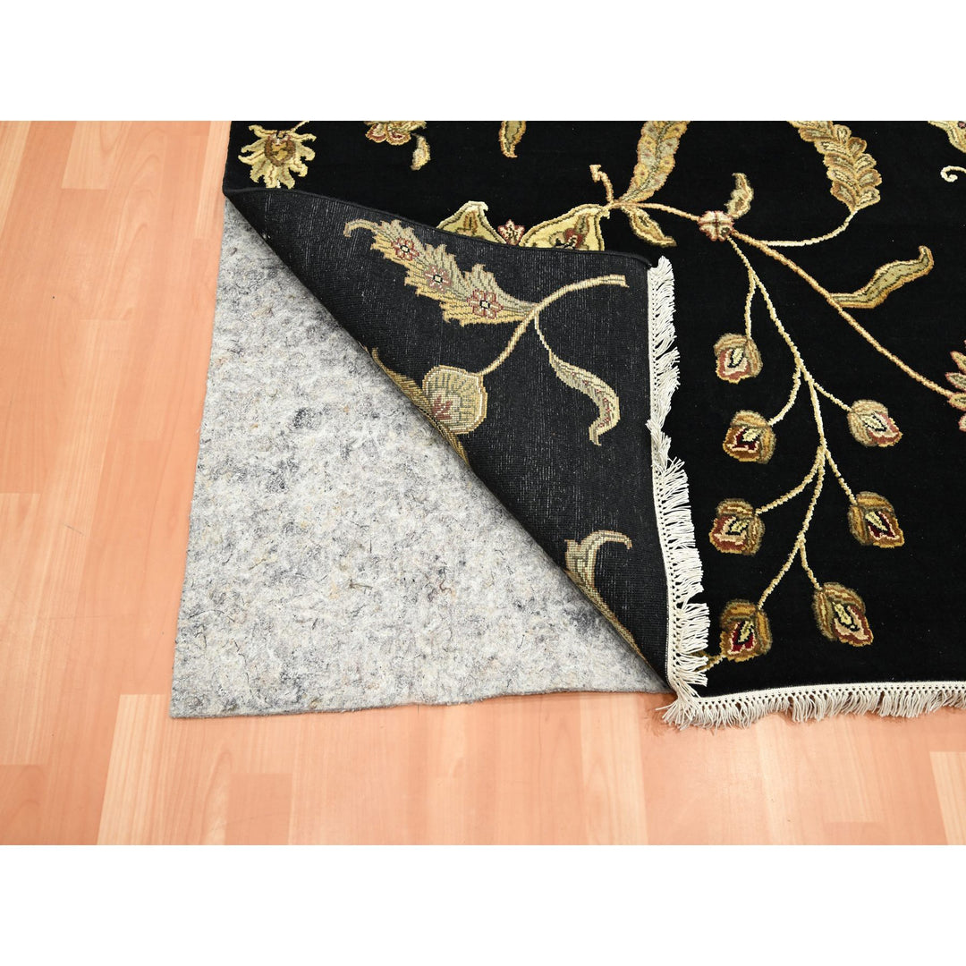 6'0" x 8'10" New Hand Knotted Black Wool & Silk Rectangle Oriental Rug - MOA10275602