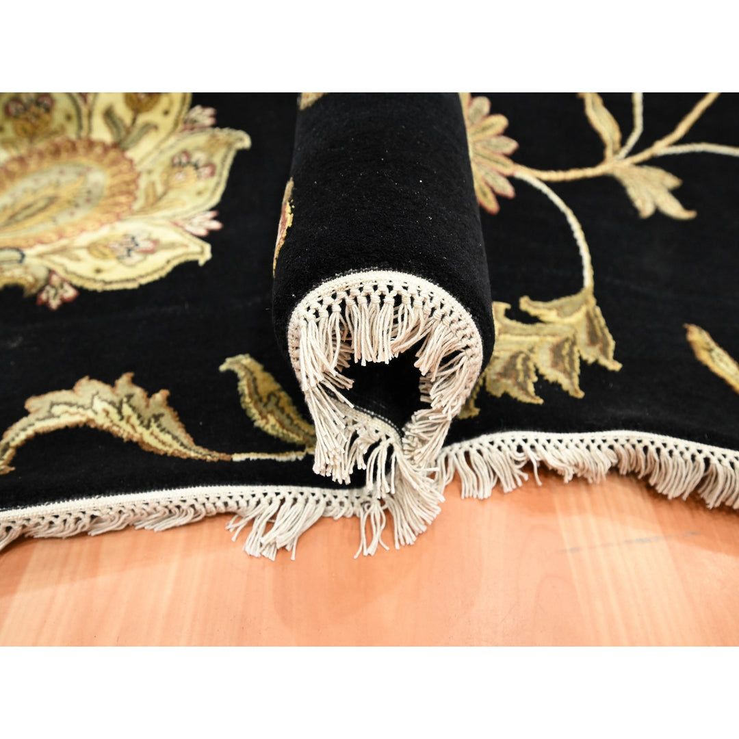6'0" x 8'10" New Hand Knotted Black Wool & Silk Rectangle Oriental Rug - MOA10275602