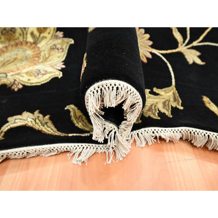 6'0" x 8'10" New Hand Knotted Black Wool & Silk Rectangle Oriental Rug - MOA10275602